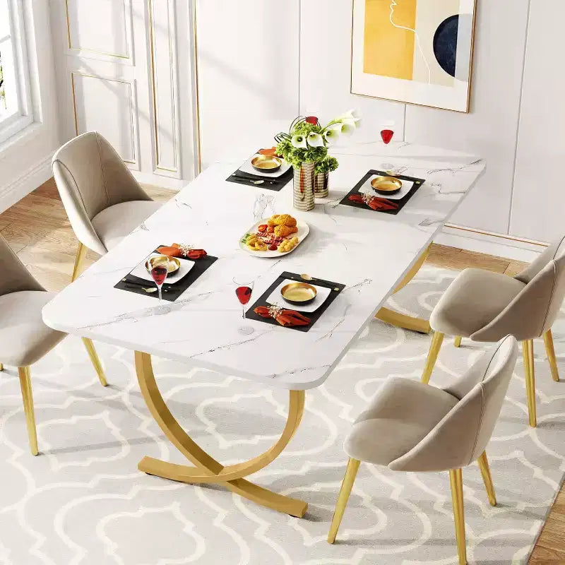 Tribesings Tavolo da Pranzo da 160 cm per 4 Persone, Tavolo da Cucina Rettangolare con Gambe in Metallo