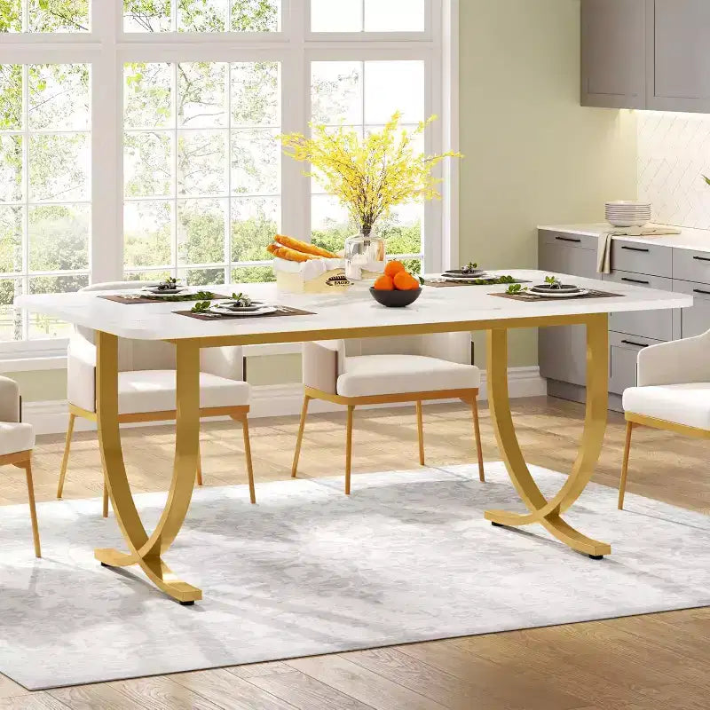Tribesings Tavolo da Pranzo da 160 cm per 4 Persone, Tavolo da Cucina Rettangolare con Gambe in Metallo