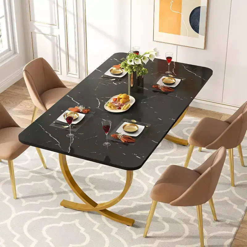 Tribesings Tavolo da Pranzo da 160 cm per 4 Persone, Tavolo da Cucina Rettangolare con Gambe in Metallo