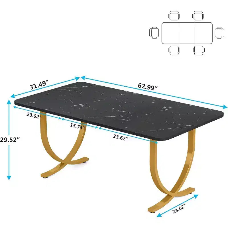 Tribesings Tavolo da Pranzo da 160 cm per 4 Persone, Tavolo da Cucina Rettangolare con Gambe in Metallo