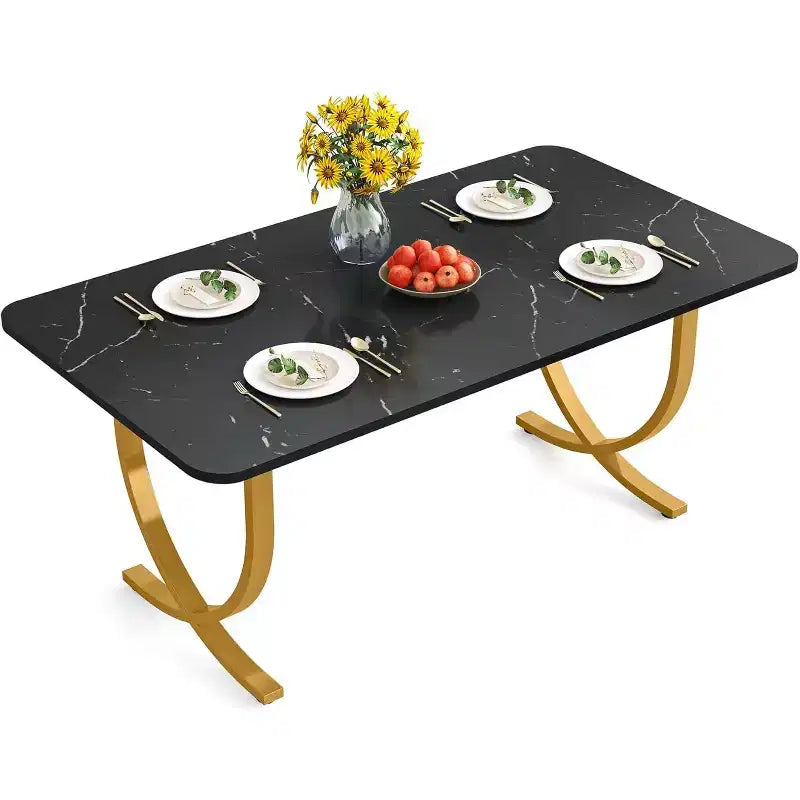 Tribesings Tavolo da Pranzo da 160 cm per 4 Persone, Tavolo da Cucina Rettangolare con Gambe in Metallo