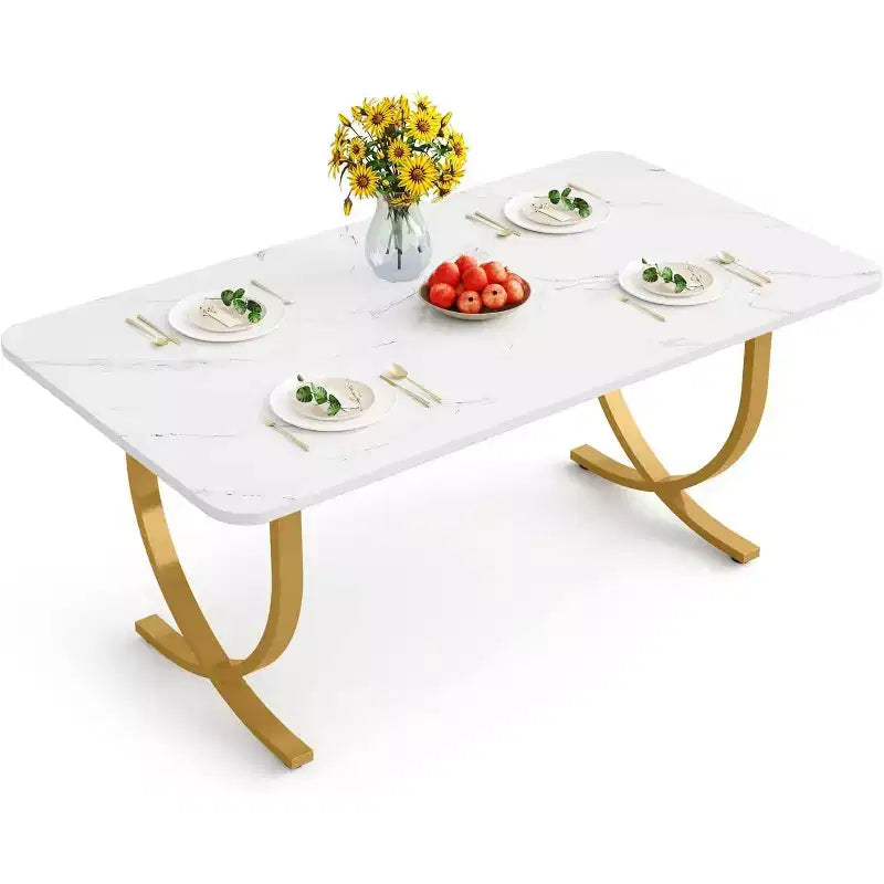 Tribesings Tavolo da Pranzo da 160 cm per 4 Persone, Tavolo da Cucina Rettangolare con Gambe in Metallo