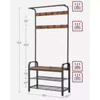 VASAGLE Appendiabiti, Appendiabiti da Ingresso con Scarpiera e Panchina, 4-in-1, con 9 Ganci Rimovibili e Asta Appendiabiti