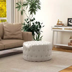 HOMCOM Pouf trapuntato, poggiapiedi rivestito in simil velluto con seduta imbottita, tavolino/pouf rotondo per soggiorno, camera da letto