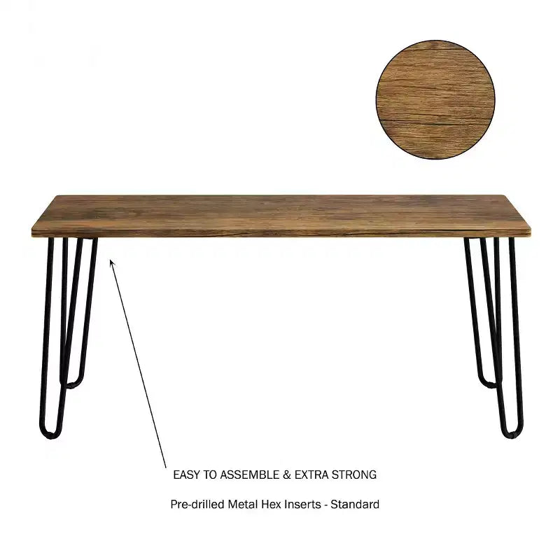 Lavish Home Tavolino da Caffè Moderno con Gambe a Forcina, Stile Industriale Moderno Effetto Venatura del Legno e Accenti in Acciaio, Mobili per Soggiorno