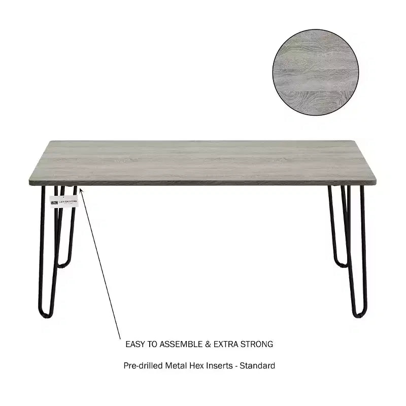 Lavish Home Tavolino da Caffè Moderno con Gambe a Forcina, Stile Industriale Moderno Effetto Venatura del Legno e Accenti in Acciaio, Mobili per Soggiorno