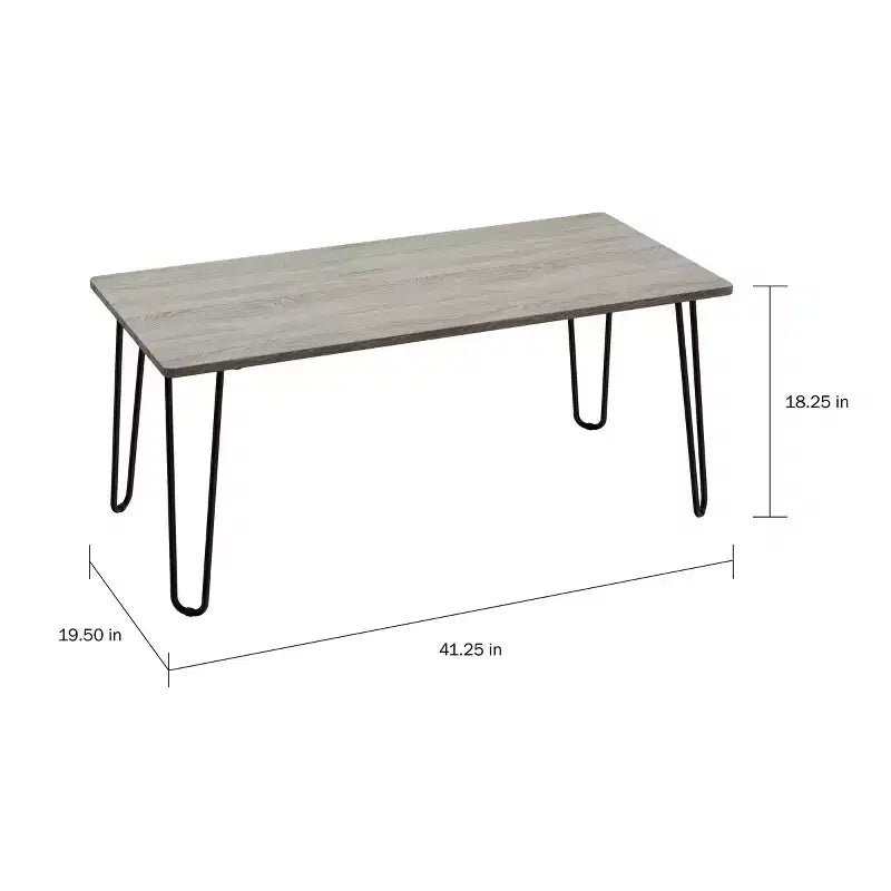 Lavish Home Tavolino da Caffè Moderno con Gambe a Forcina, Stile Industriale Moderno Effetto Venatura del Legno e Accenti in Acciaio, Mobili per Soggiorno