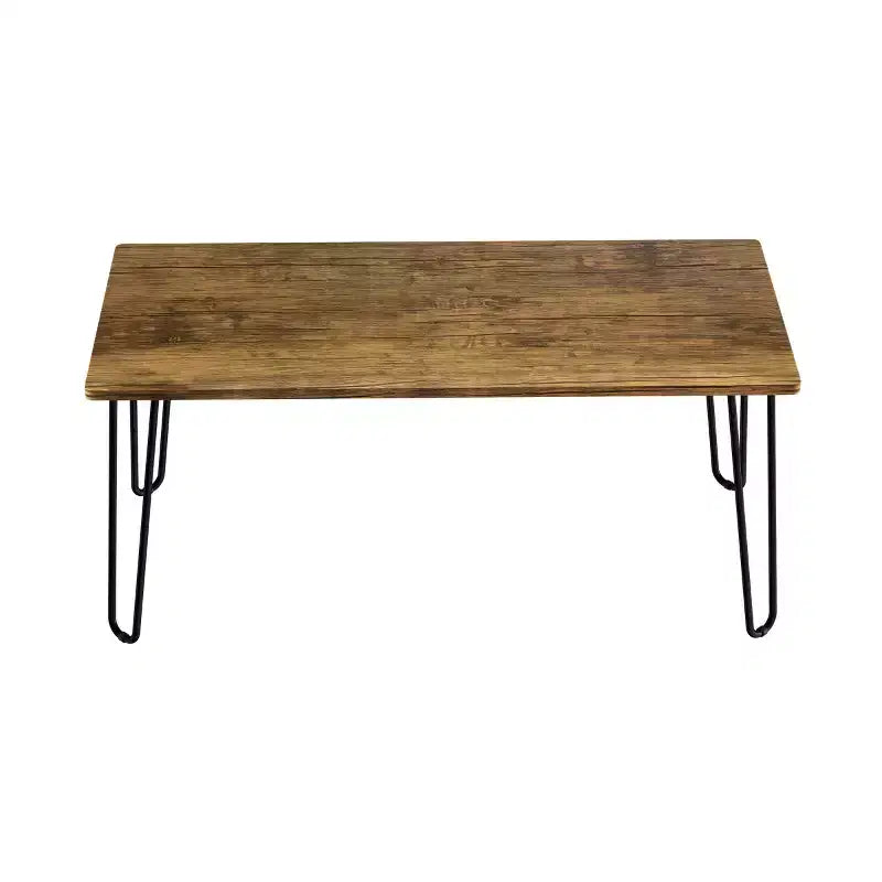 Lavish Home Tavolino da Caffè Moderno con Gambe a Forcina, Stile Industriale Moderno Effetto Venatura del Legno e Accenti in Acciaio, Mobili per Soggiorno