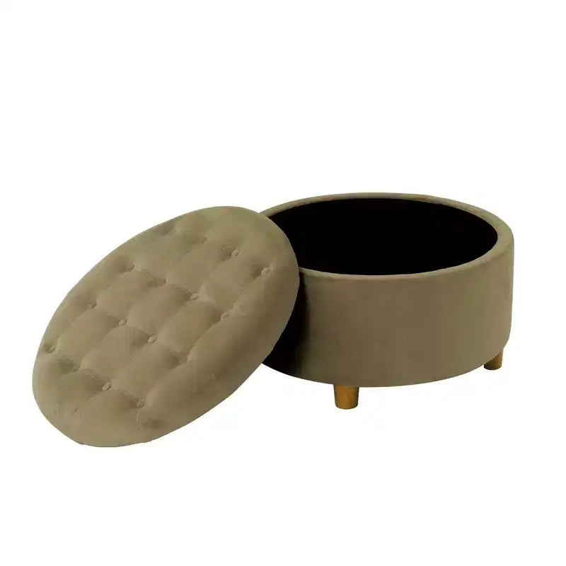 Poggiapiedi rotondo imbottito in velluto con contenitore - HomePop
