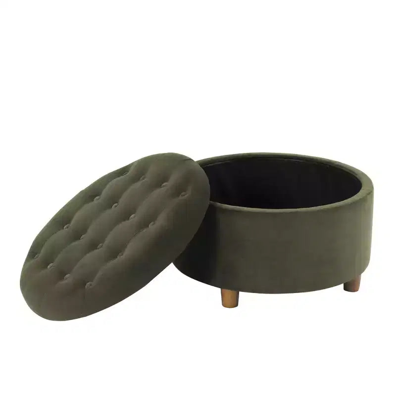 Poggiapiedi rotondo imbottito in velluto con contenitore - HomePop