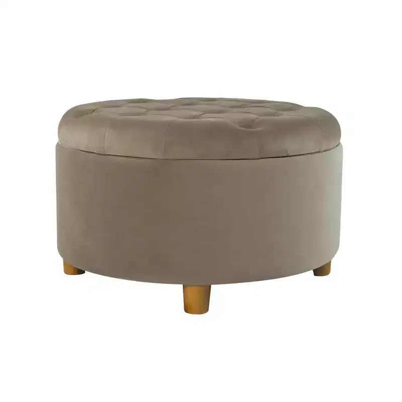 Poggiapiedi rotondo imbottito in velluto con contenitore - HomePop