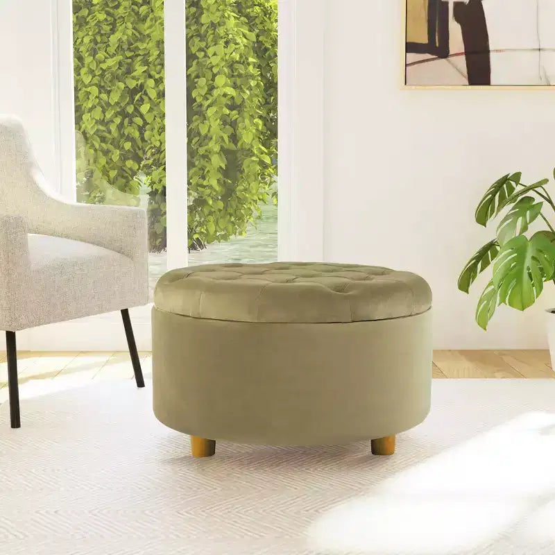 Poggiapiedi rotondo imbottito in velluto con contenitore - HomePop