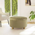 Poggiapiedi rotondo imbottito in velluto con contenitore - HomePop