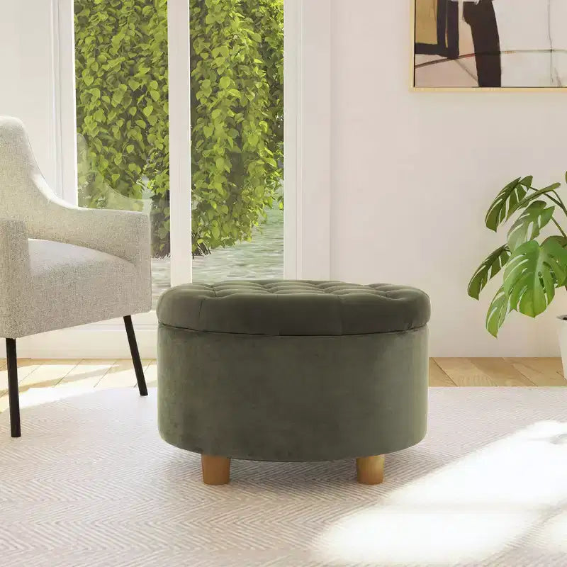 Poggiapiedi rotondo imbottito in velluto con contenitore - HomePop