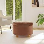 Poggiapiedi rotondo imbottito in velluto con contenitore - HomePop