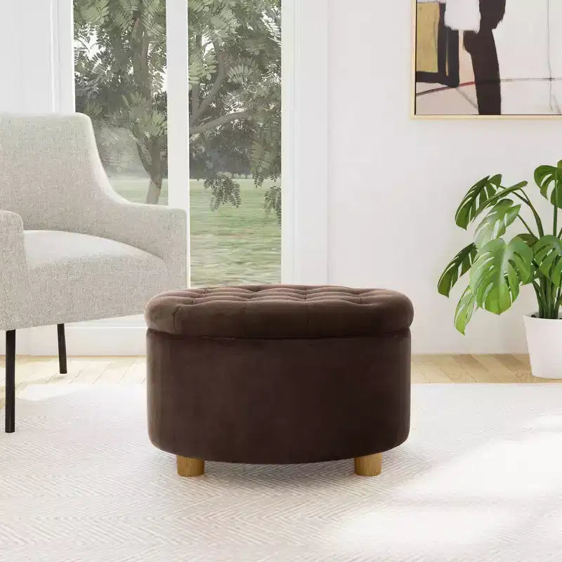 Poggiapiedi rotondo imbottito in velluto con contenitore - HomePop