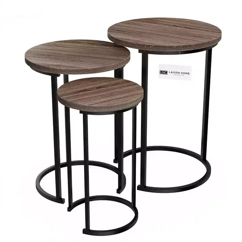 Hasting Home Set di 3 tavolini rotondi da salotto – Tavolini a incastro o comodini moderni con piano in finto marmo e base in metallo nero