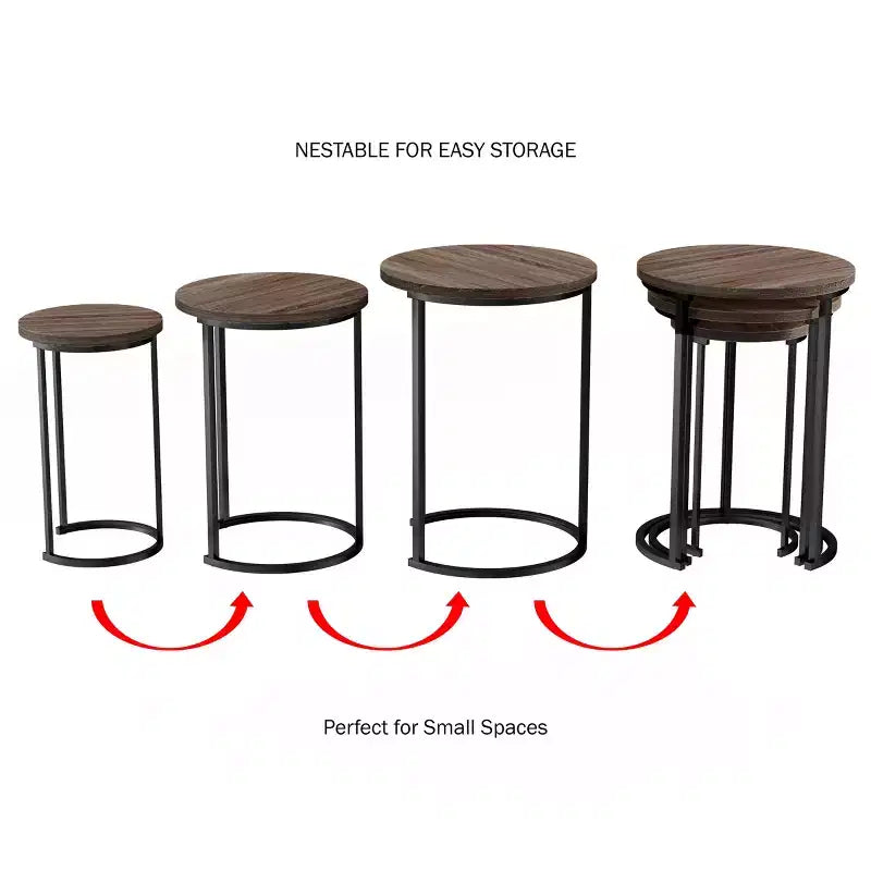 Hasting Home Set di 3 tavolini rotondi da salotto – Tavolini a incastro o comodini moderni con piano in finto marmo e base in metallo nero