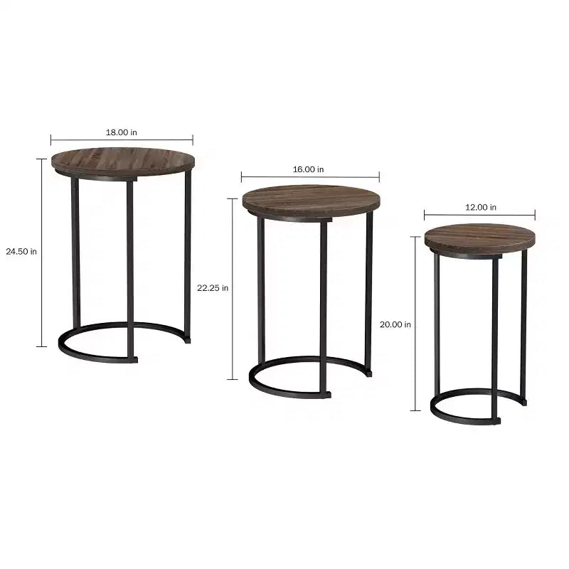 Hasting Home Set di 3 tavolini rotondi da salotto – Tavolini a incastro o comodini moderni con piano in finto marmo e base in metallo nero