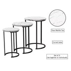Hasting Home Set di 3 tavolini rotondi da salotto – Tavolini a incastro o comodini moderni con piano in finto marmo e base in metallo nero