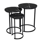 Hasting Home Set di 3 tavolini rotondi da salotto – Tavolini a incastro o comodini moderni con piano in finto marmo e base in metallo nero