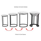 Hasting Home Set di 3 tavolini rotondi da salotto – Tavolini a incastro o comodini moderni con piano in finto marmo e base in metallo nero