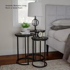 Hasting Home Set di 3 tavolini rotondi da salotto – Tavolini a incastro o comodini moderni con piano in finto marmo e base in metallo nero