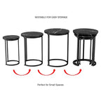 Hasting Home Set di 3 tavolini rotondi da salotto – Tavolini a incastro o comodini moderni con piano in finto marmo e base in metallo nero