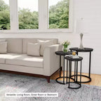 Hasting Home Set di 3 tavolini rotondi da salotto – Tavolini a incastro o comodini moderni con piano in finto marmo e base in metallo nero