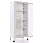Costway Armadio Contenitore con Ruote e 2 Ante Trasparenti Scaffali Regolabili Credenza 24 x 14,5 x 58