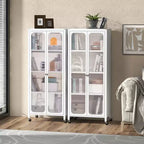 Costway Armadio Contenitore con Ruote e 2 Ante Trasparenti Scaffali Regolabili Credenza 24 x 14,5 x 58