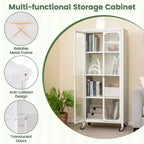 Costway Armadio Contenitore con Ruote e 2 Ante Trasparenti Scaffali Regolabili Credenza 24 x 14,5 x 58