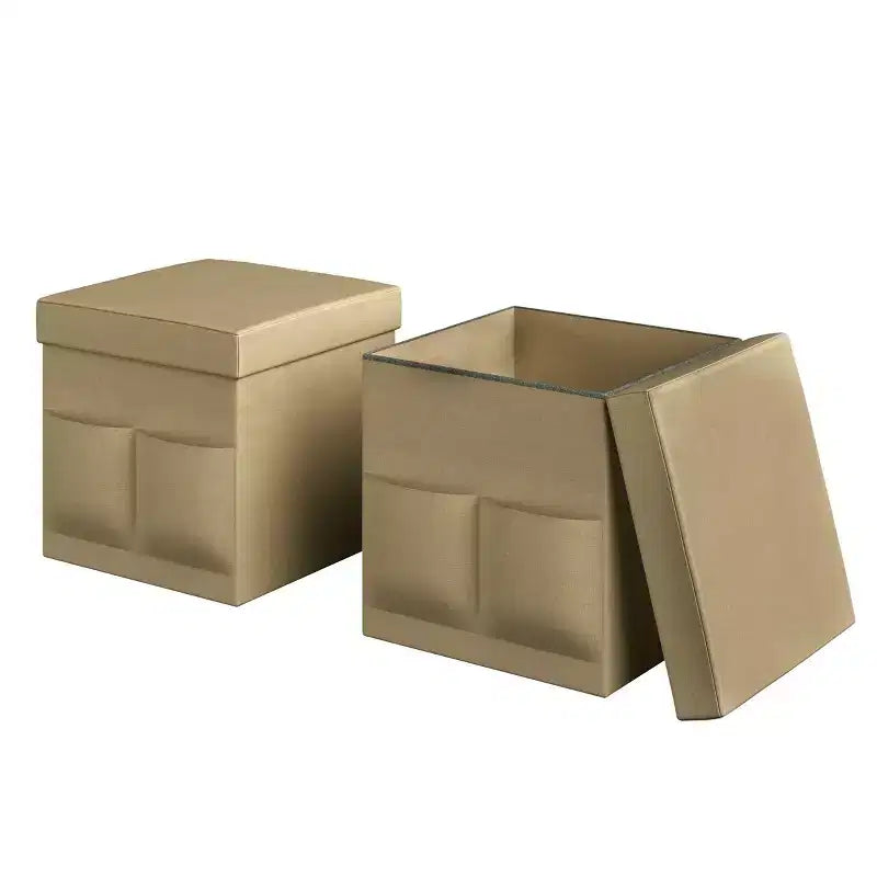 Hasting Home Set di 2 Pouf Pieghevoli con Tasche Portaoggetti