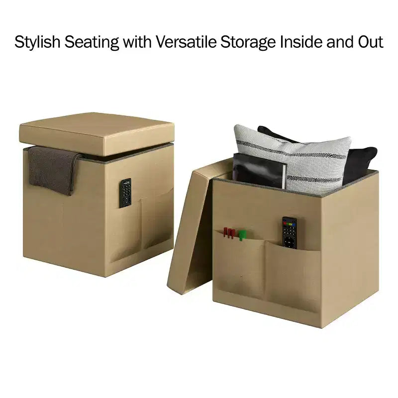 Hasting Home Set di 2 Pouf Pieghevoli con Tasche Portaoggetti