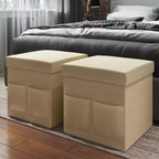 Hasting Home Set di 2 Pouf Pieghevoli con Tasche Portaoggetti