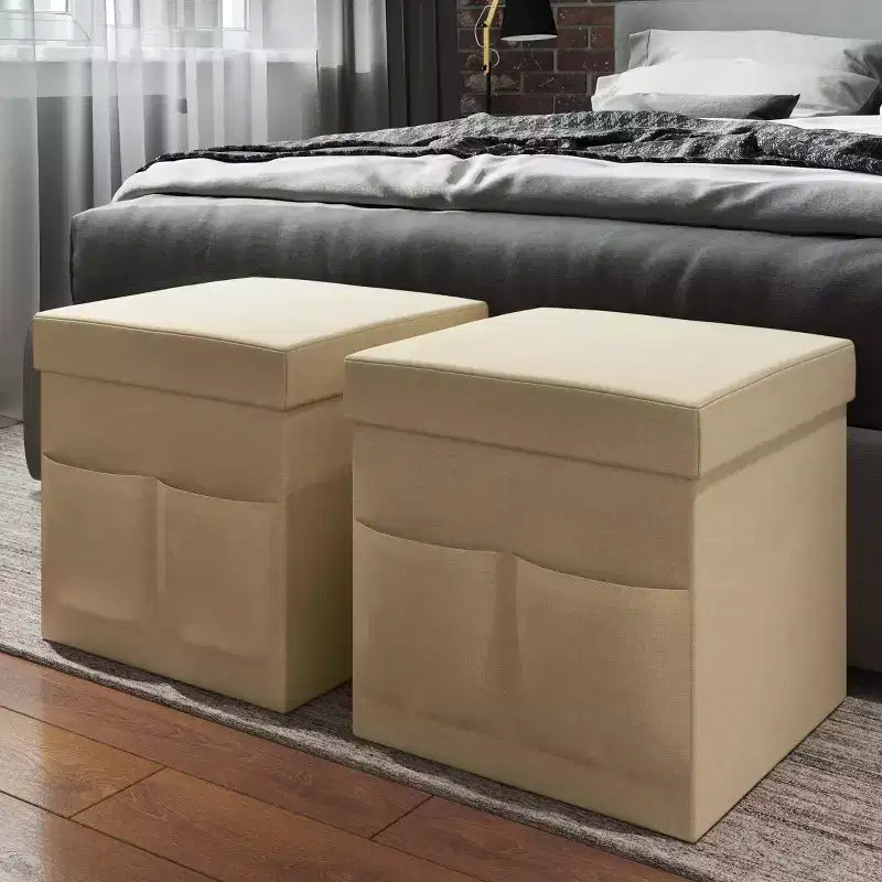 Hasting Home Set di 2 Pouf Pieghevoli con Tasche Portaoggetti