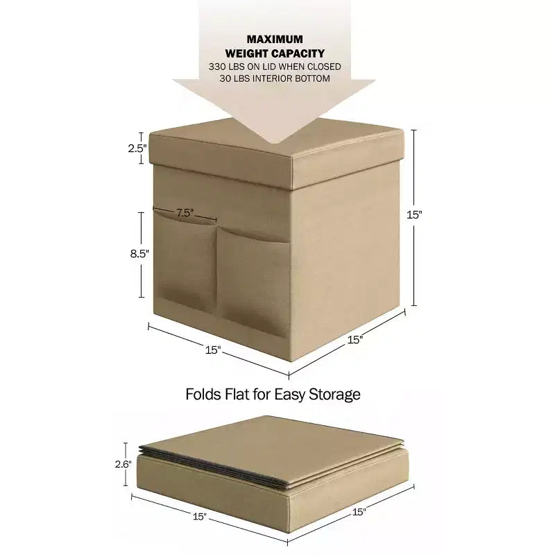 Hasting Home Set di 2 Pouf Pieghevoli con Tasche Portaoggetti
