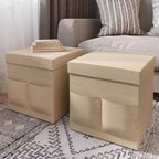 Hasting Home Set of 2 Folding Ottomans with Storage Pockets