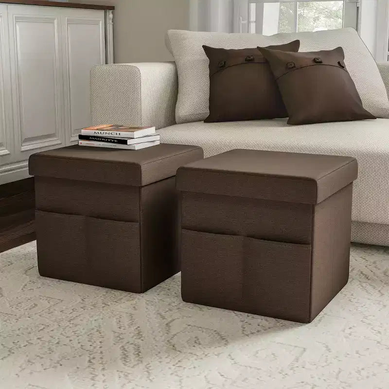 Hasting Home Set di 2 Pouf Pieghevoli con Tasche Portaoggetti