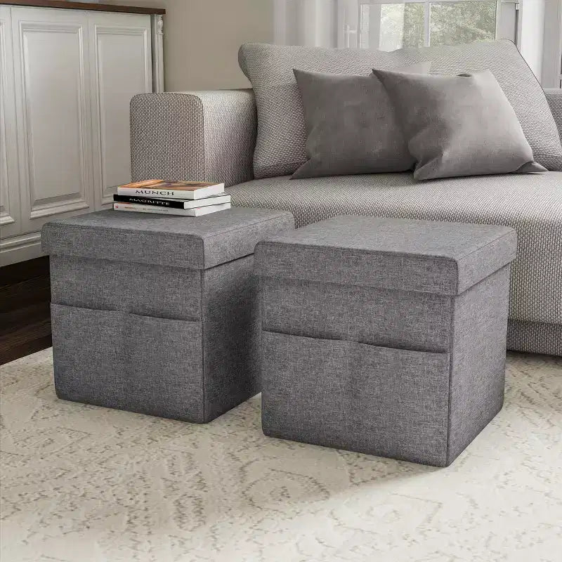 Hasting Home Set di 2 Pouf Pieghevoli con Tasche Portaoggetti