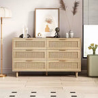 Cassettiera a 6 cassetti in rattan per soggiorno e camera da letto, naturale - ModernLuxe