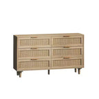 Cassettiera a 6 cassetti in rattan per soggiorno e camera da letto, naturale - ModernLuxe