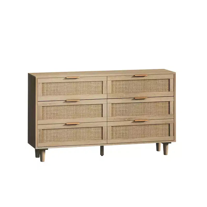 Cassettiera a 6 cassetti in rattan per soggiorno e camera da letto, naturale - ModernLuxe