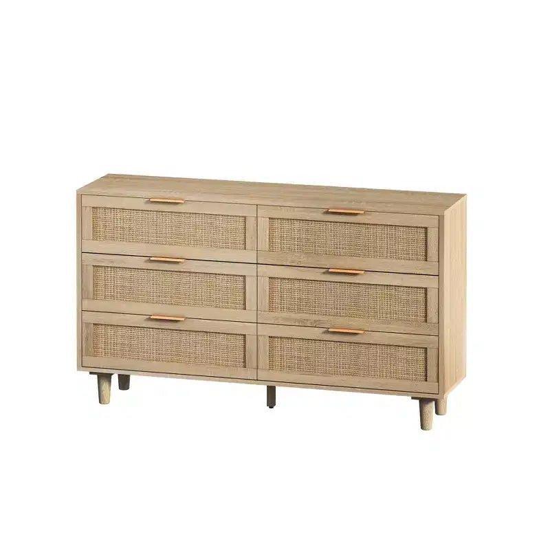 Cassettiera a 6 cassetti in rattan per soggiorno e camera da letto, naturale - ModernLuxe