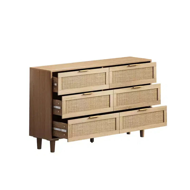Cassettiera a 6 cassetti in rattan per soggiorno e camera da letto, naturale - ModernLuxe