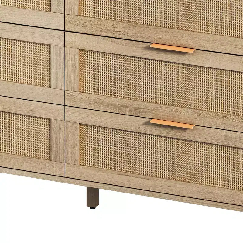 Cassettiera a 6 cassetti in rattan per soggiorno e camera da letto, naturale - ModernLuxe