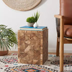 Sgabello quadrato in teak Forbes - FOX1007 - Rovere medio - Safavieh Couture