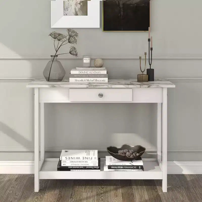 Tavolo consolle Minsay Transitional con cassetto e ripiano in finto marmo - HOMES: Inside + Out
