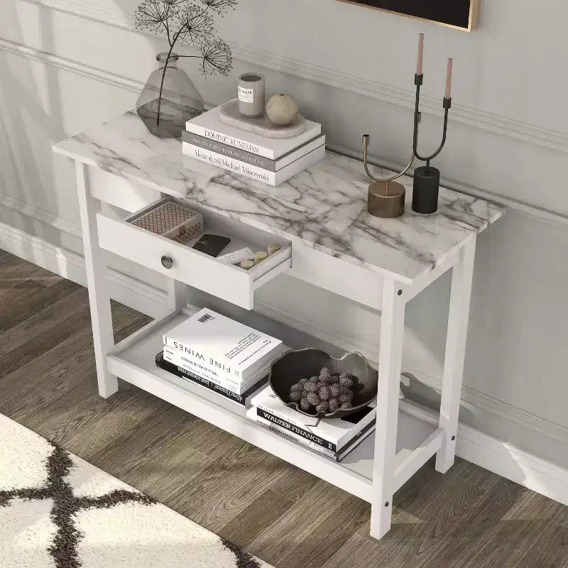 Tavolo consolle Minsay Transitional con cassetto e ripiano in finto marmo - HOMES: Inside + Out