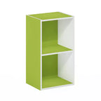 Furinno Scaffale Decorativo Aperto a 2 Ripiani, Comodino Tavolino Laterale Divano, Libreria Portaoggetti, Verde/Bianco
